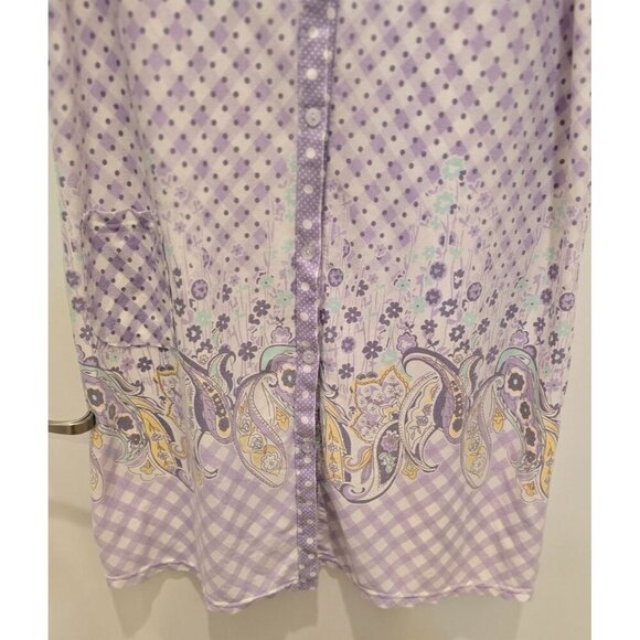 Betsy TW Lavender Button Lounge Dress With Paisley & Gingham Print Short 2XL - Picture 4 of 7